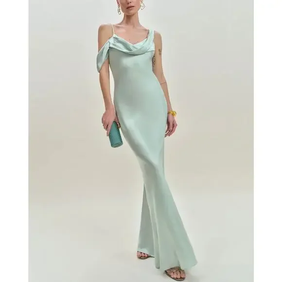 Reformation | Dresses | Reformation Ronda Silk Maxi Dress 6 New Sea Glass Mint  Green Asymmetrical Nwt | Poshmark
